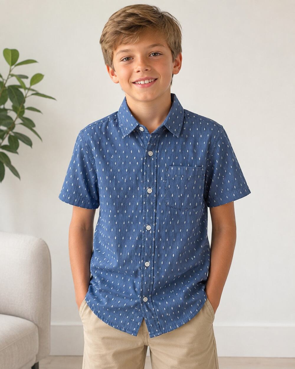 The Children’s Place Boys Blue Printed Button Down Shirt Size 10/12 Cotton